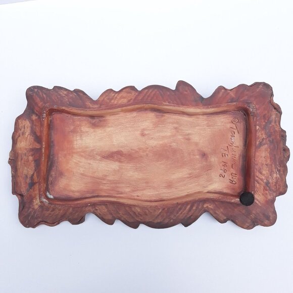 Terrafirma Pottery Tray, Green Glaze, Leaf & Acorn Design, Signed 1992 - Picture 5 of 7